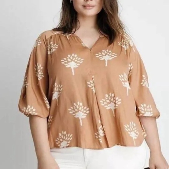 Anthropologie DOLAN ANTHRO Alvia Orange Mixed 1/2 Sleeve Top V Neck Floral - Picture 1 of 10